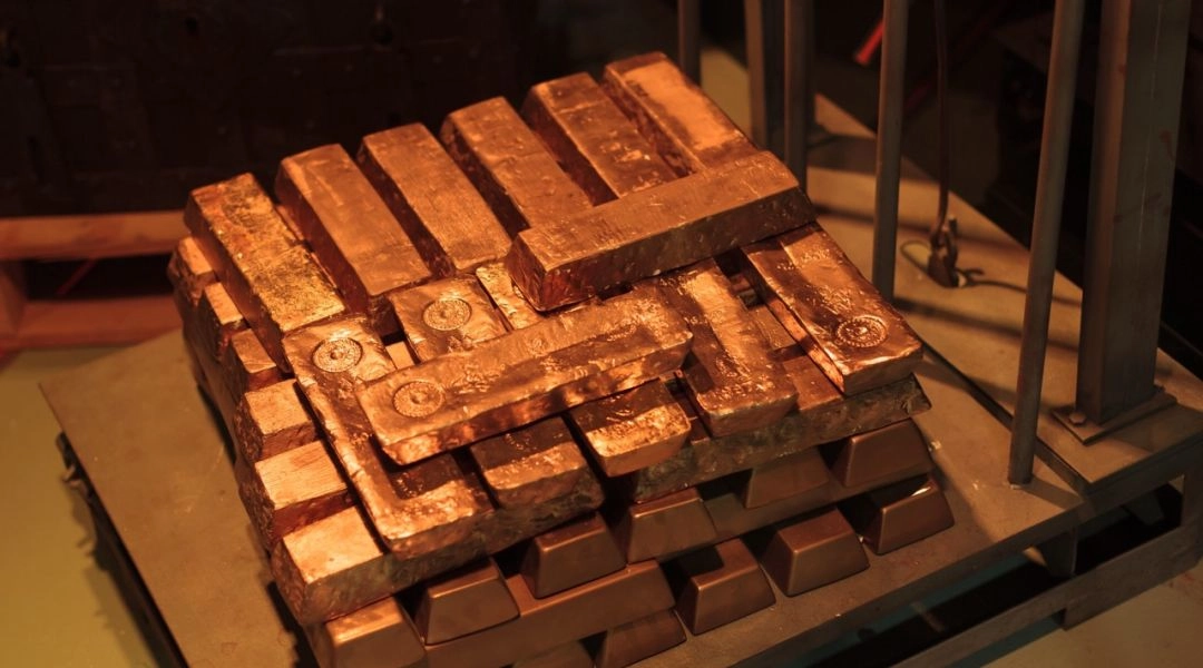 Sztabki złota prezentowane na wystawie w Centrum Pieniądza NBP w Warszawie.
