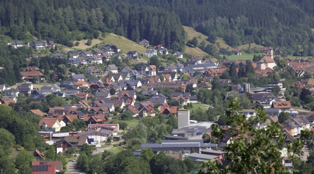 Widok na zamek Fürstenberg i miasteczko Wolfach z punktu widokowego