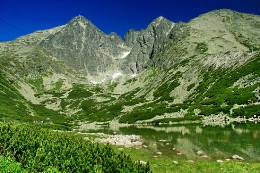 Widok na staw na Skalnate Pleso,