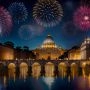 Sylwester w Rzymie i nocny widok na Watykan i plac św. Piotra